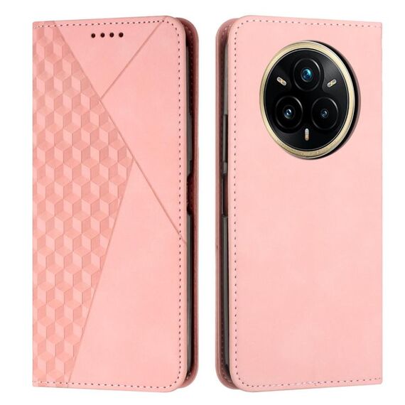 Per Realme 14 Pro+ Custodia per telefono in pelle magnetica con effetto pelle con cuciture a diamante (oro rosa)