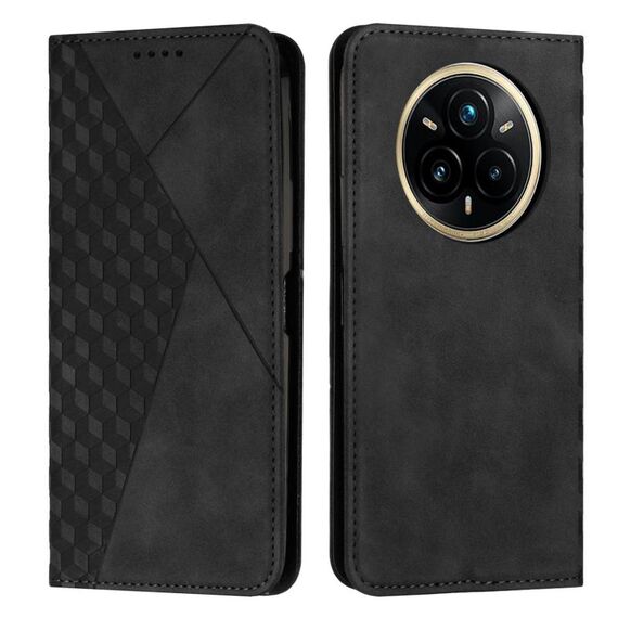 Per Realme 14 Pro+ Custodia per telefono in pelle magnetica con effetto pelle con splicing a diamante (nero)