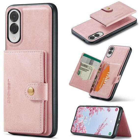 Per Samsung Galaxy S25 Edge 5G JEEHOOD J01 Retro Custodia per telefono con portafoglio magnetico staccabile (rosa)