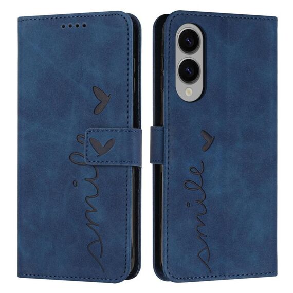 Per Samsung Galaxy S25 Edge 5G Custodia in pelle con stampa a cuore e cordino lungo (blu)