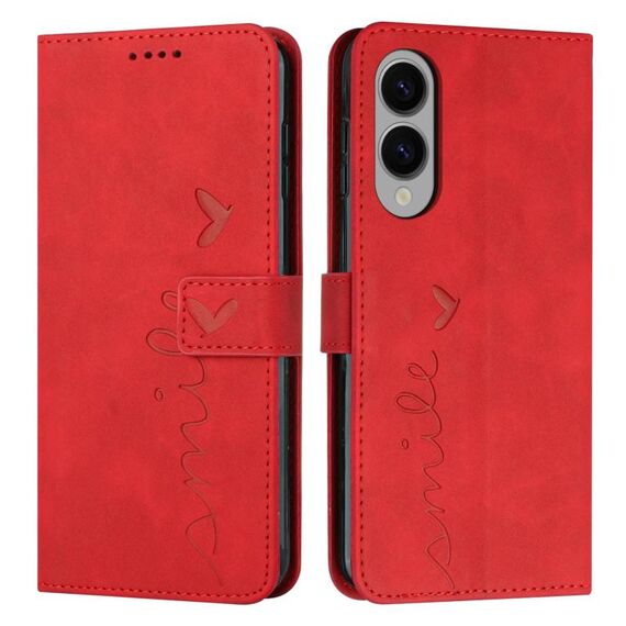 Per Samsung Galaxy S25 Edge 5G Custodia in pelle con stampa a cuore e cordino lungo (rosso)