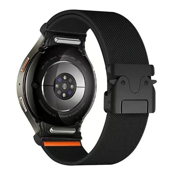 Per Samsung Galaxy Watch 7/6/5/4, cinturino in nylon elastico con fibbia a paracadute e connettore a pulsante (nero)
