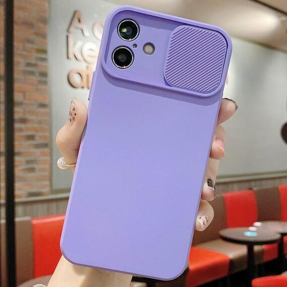 Per iPhone 16 Plus Custodia per telefono in silicone liquido TPU con protezione per fotocamera scorrevole (viola lavanda)