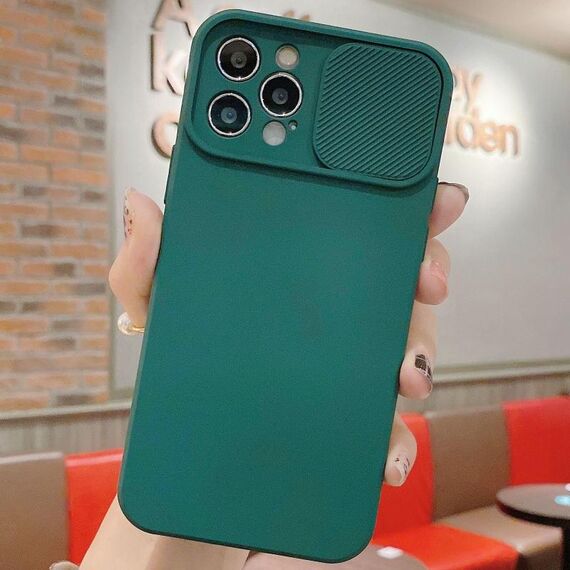 Per iPhone 15 Pro Custodia per telefono in silicone liquido TPU con protezione per fotocamera scorrevole (verde scuro)