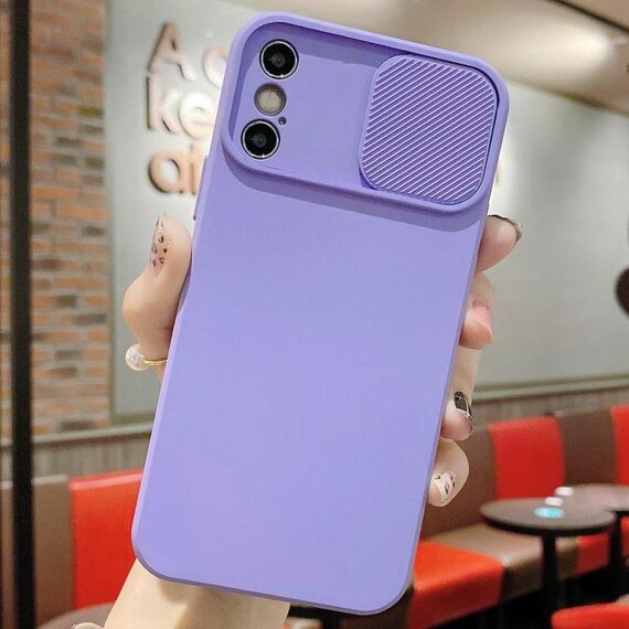 Per iPhone XS Max Custodia per telefono in silicone liquido TPU con protezione per fotocamera scorrevole (viola lavanda)