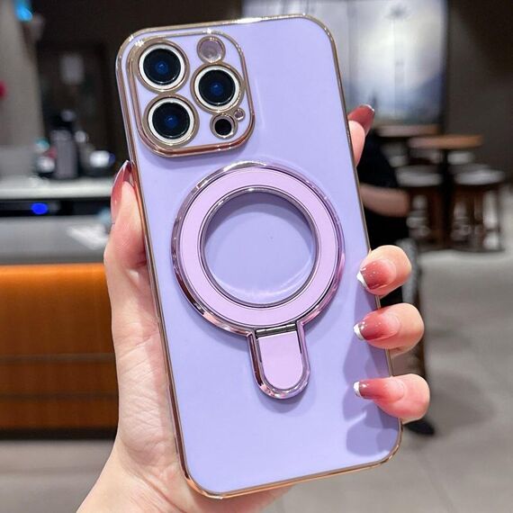 Per iPhone 14 Pro Custodia per telefono con supporto in metallo elettroplaccato tinta unita (viola chiaro)