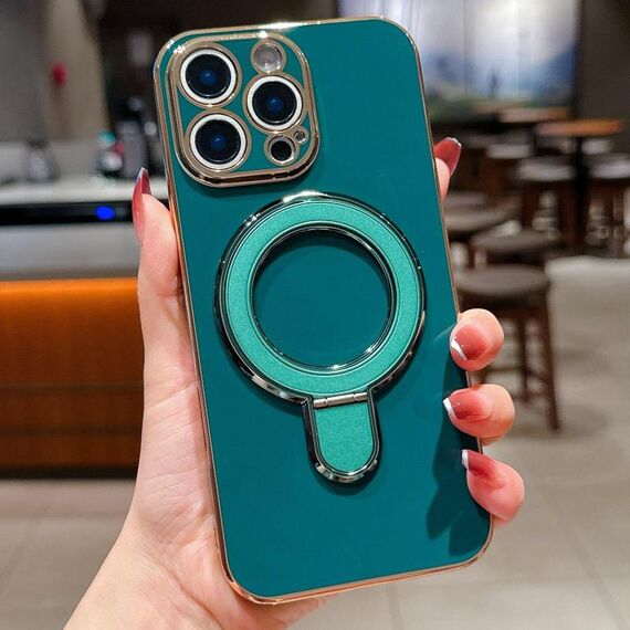 Per iPhone 13 Pro Max Custodia per telefono con supporto in metallo elettroplaccato tinta unita (verde scuro)