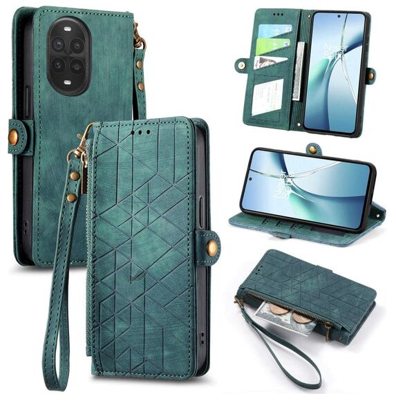 Per Huawei Nova 13 Pro Custodia in pelle con cerniera geometrica e fibbia laterale (verde)
