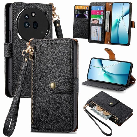 Per Nothing Phone 3a Pro Love Zipper Lanyard Custodia in pelle per telefono (nero)