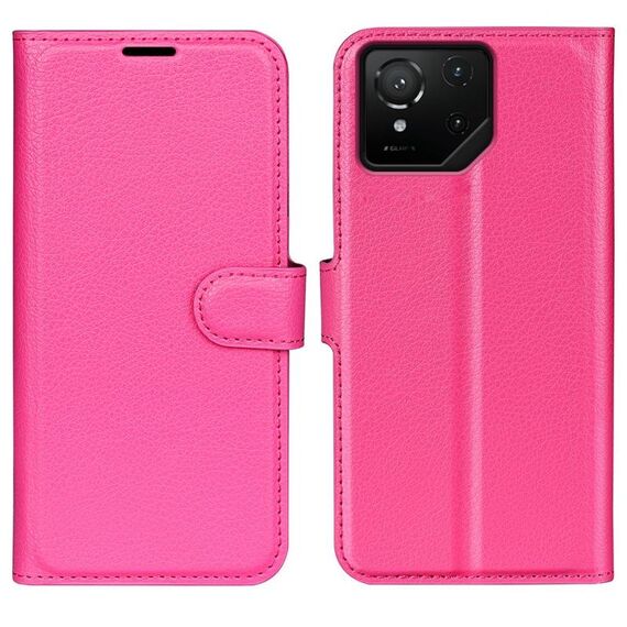 Per Asus ROG Phone 9 / 9 Pro Custodia in pelle con supporto orizzontale con texture Litchi (rosso rosa)