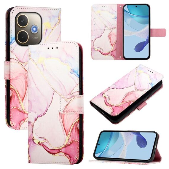 Per OPPO A5 Pro 5G Global PT003 Custodia in pelle con motivo in marmo (oro rosa)