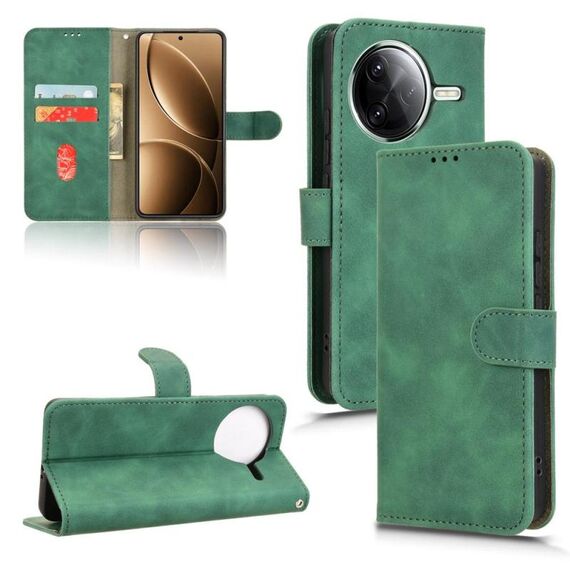 Custodia in pelle con flip magnetico ultra-sottile per Xiaomi Poco F7 Pro / F7 (verde)