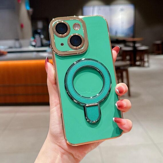 Per iPhone 15 Charm Eye Custodia per telefono con supporto in metallo galvanico (verde)