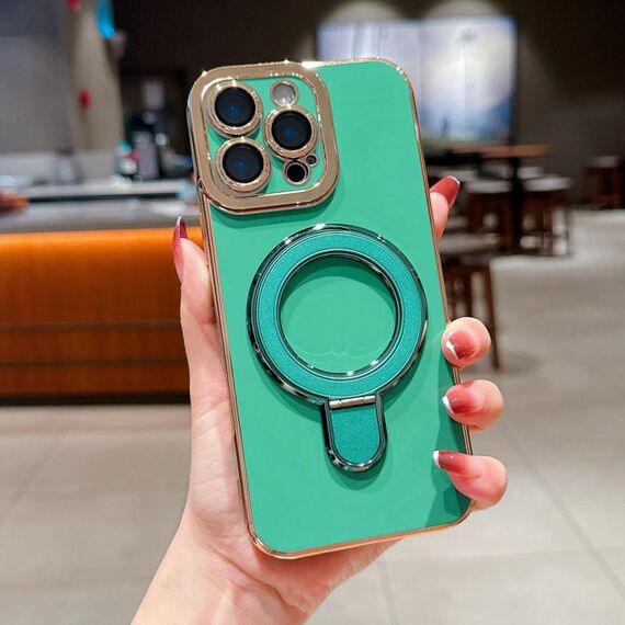 Per iPhone 14 Pro Max Charm Eye Custodia per telefono con supporto in metallo galvanico (verde)