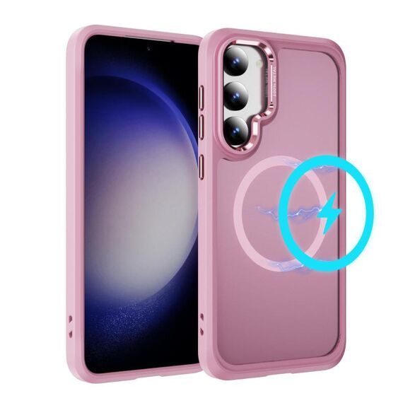 Per Samsung Galaxy S23 5G Custodia protettiva per obiettivo hardware MagSafe magnetica per PC ibrido in TPU (rosa)