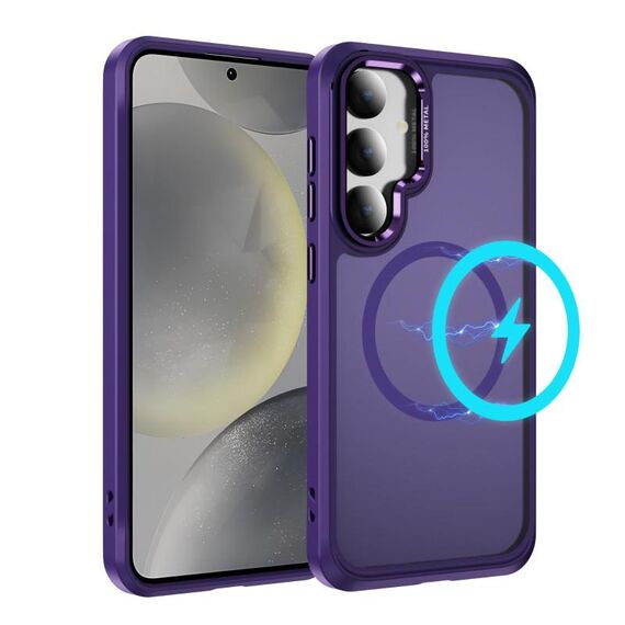 Per Samsung Galaxy S24 / S25 5G Custodia protettiva per obiettivo hardware MagSafe Magnetic PC Hybrid TPU per telefono (viola)