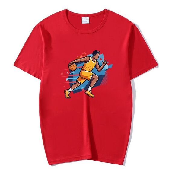 Maglietta a maniche corte con scollo rotondo e stampa con giocatore di basket, stampa su richiesta, taglia: XXXL (rosso)