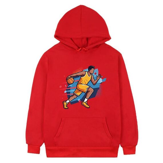 Felpa con cappuccio in pile stampato con giocatore di basket, stampa su richiesta, taglia: XS (rosso)
