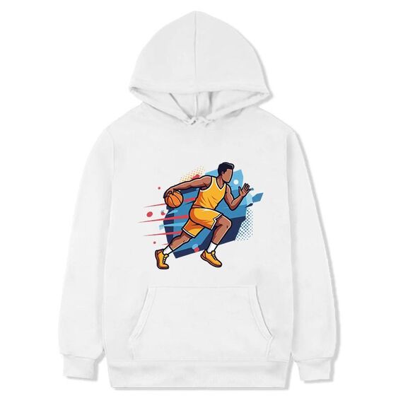 Felpa con cappuccio in pile stampato con giocatore di basket, stampa su richiesta, taglia: XXXL (bianco)