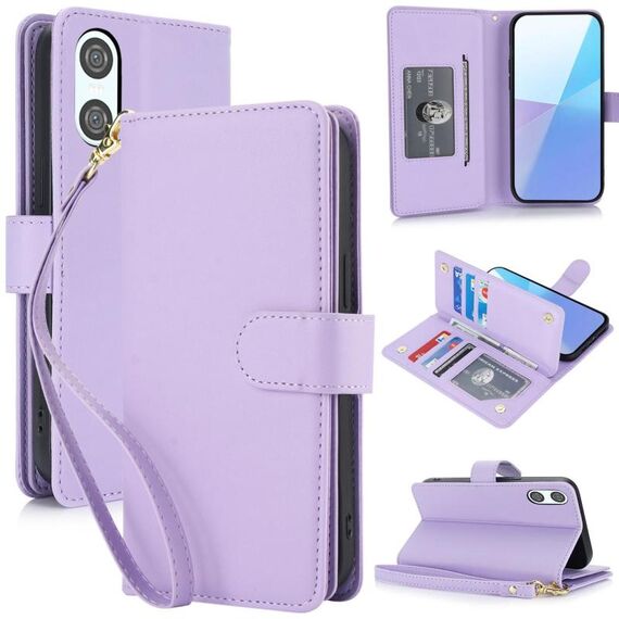 Per Sony Xperia 10 VI Multi-Card Wallet RFID Custodia in pelle per telefono (viola chiaro)