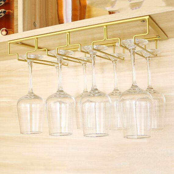 Supporto per calici da vino appeso capovolto, supporto per calici da vino appeso, dimensioni: 4 slot (oro)