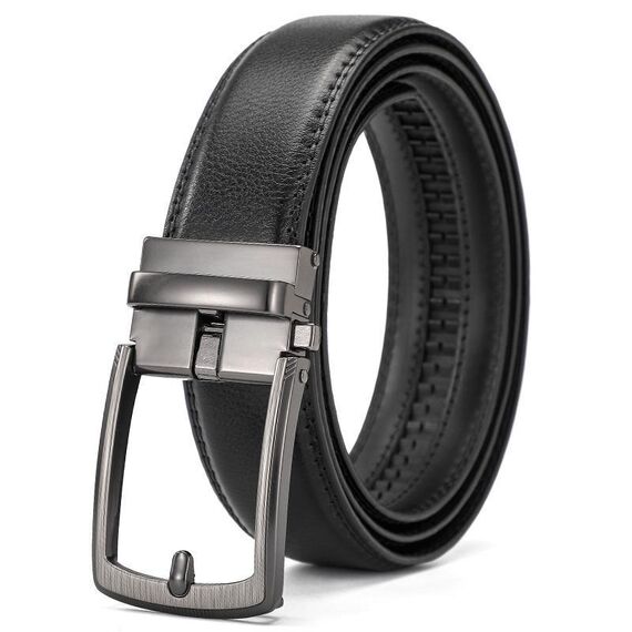 Cintura con fibbia automatica in pelle da uomo Dandali, sezione laterale a pressione, cintura con fibbia ad ardiglione finta, lunghezza: 110 cm (nero)