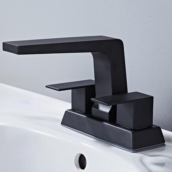 Rubinetto per lavabo da bagno a due fori con maniglia doppia per lavabo sottotop, comandi separati per acqua calda/fredda, specifiche: quadrato nero