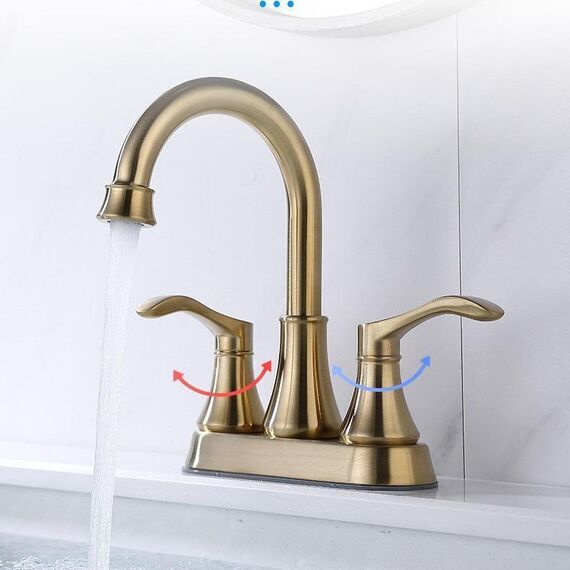 Rubinetto per lavabo da bagno a due fori con maniglia doppia per lavabo sottotop, comandi separati per acqua calda/fredda, specifiche: oro YH050