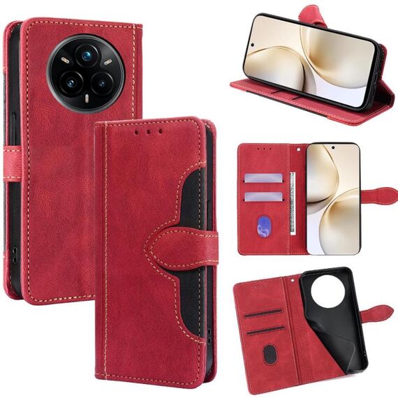 Per Realme 14 Pro+ 5G Custodia in pelle con fibbia magnetica Skin Feel (rosso)
