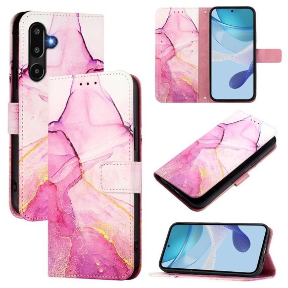 Per Samsung Galaxy M16 5G / F16 5G PT003 Custodia in pelle con motivo in marmo (rosa, viola, oro)