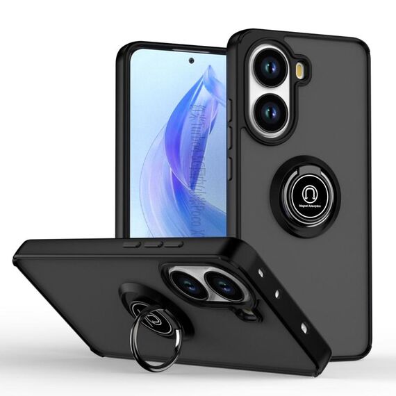 Per Xiaomi Poco X7 Pro Q Shadow 1 Series TPU Hybrid PC Phone Case con anello (nero + nero)