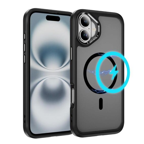 Per iPhone 16 Custodia protettiva per obiettivo hardware MagSafe Magnetic PC Hybrid TPU per telefono (nero)