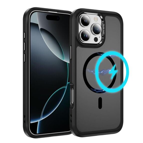 Per iPhone 16 Pro Custodia protettiva per obiettivo hardware MagSafe Magnetic PC Hybrid TPU per telefono (nero)