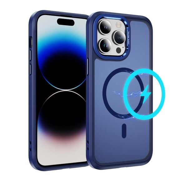 Per iPhone 14 Pro Custodia protettiva per obiettivo hardware MagSafe Magnetic PC Hybrid TPU per telefono (blu)