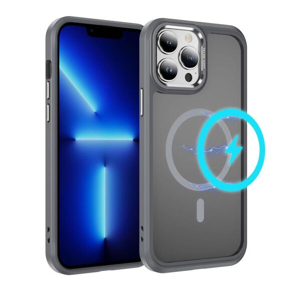 Per iPhone 13 Pro Custodia protettiva per obiettivo hardware MagSafe magnetica in TPU ibrida per PC (grigio)