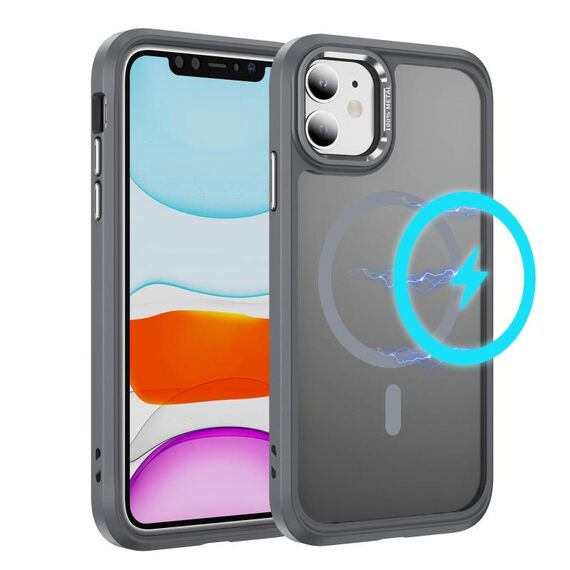 Per iPhone 11 Custodia protettiva per obiettivo hardware MagSafe magnetica in TPU ibrida per PC (grigio)