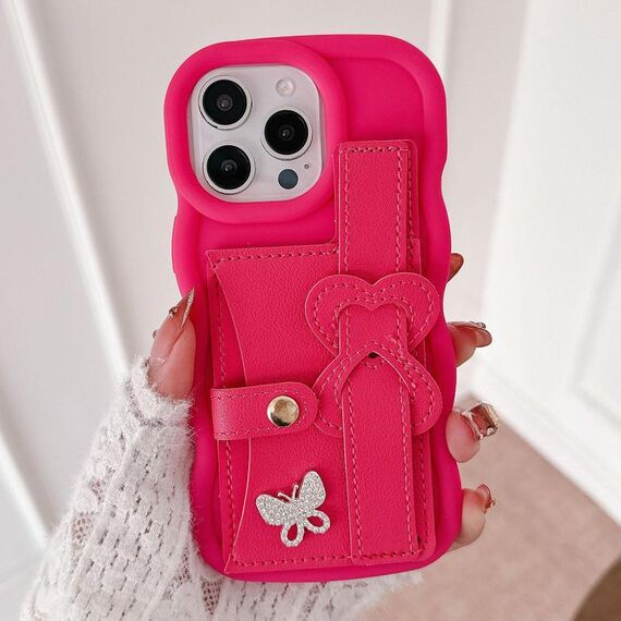 Per iPhone 14 Pro cinturino in pelle Love Holder Card Bag custodia per telefono (rosso rosa)