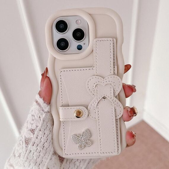 Per iPhone 12 Pro cinturino in pelle Love Holder Card Bag custodia per telefono (bianco)
