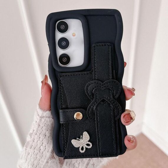 Per Samsung Galaxy A24 4G Custodia per telefono con cinturino in pelle Love Holder Card Bag (nero)