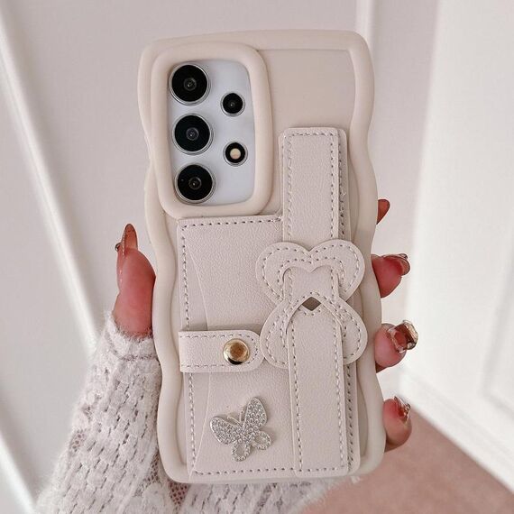 Per Samsung Galaxy A53 5G Custodia per telefono con cinturino in pelle Love Holder Card Bag (bianco)