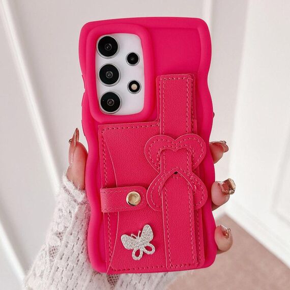 Per Samsung Galaxy A23 4G / 5G Custodia per telefono con cinturino in pelle Love Holder Card Bag (rosso rosa)