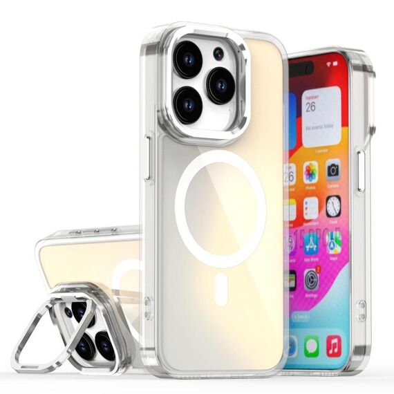 Per iPhone 15 Pro Plating Gradient Discolor Custodia per telefono MagSafe con supporto (bianco)