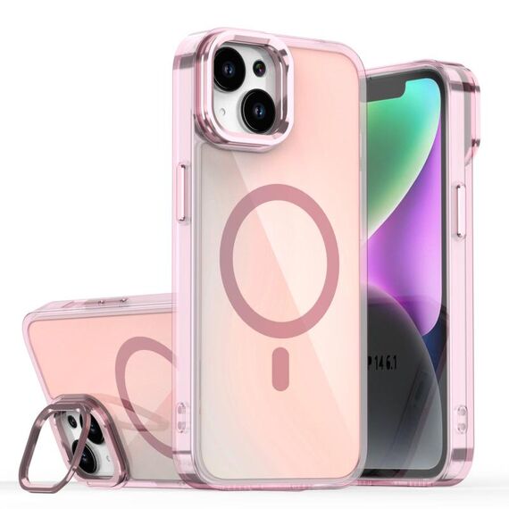 Per iPhone 15 Plus Plating Gradient Discolor MagSafe Custodia per telefono con supporto (rosa)