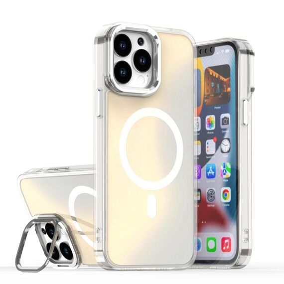 Per iPhone 14 Pro Plating Gradient Discolor Custodia per telefono MagSafe con supporto (bianco)