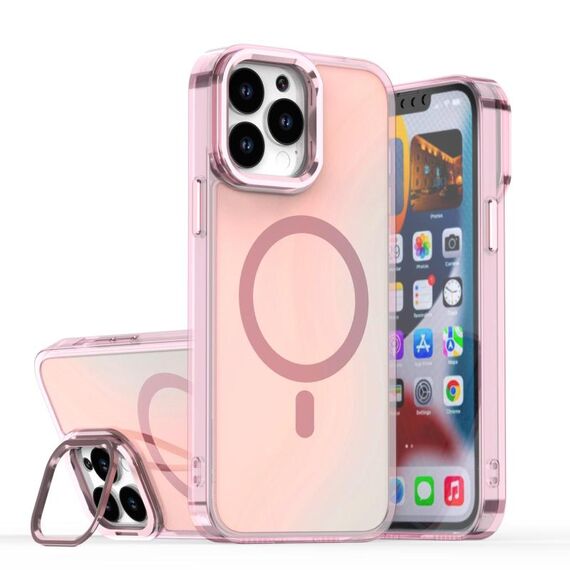 Per iPhone 13 Pro Plating Gradient Discolor Custodia per telefono MagSafe con supporto (rosa)