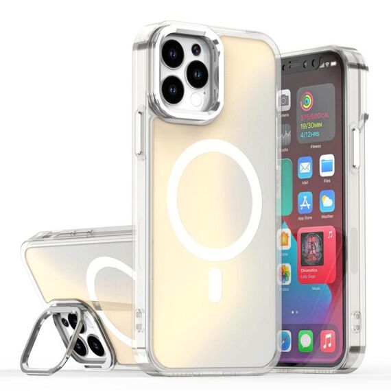 Per iPhone 12 Pro Max Plating Gradient Discolor Custodia per telefono MagSafe con supporto (bianco)