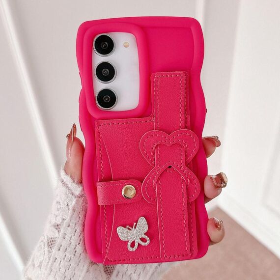 Per Samsung Galaxy S23+ 5G Custodia per telefono con cinturino in pelle Love Holder Card Bag (rosso rosa)