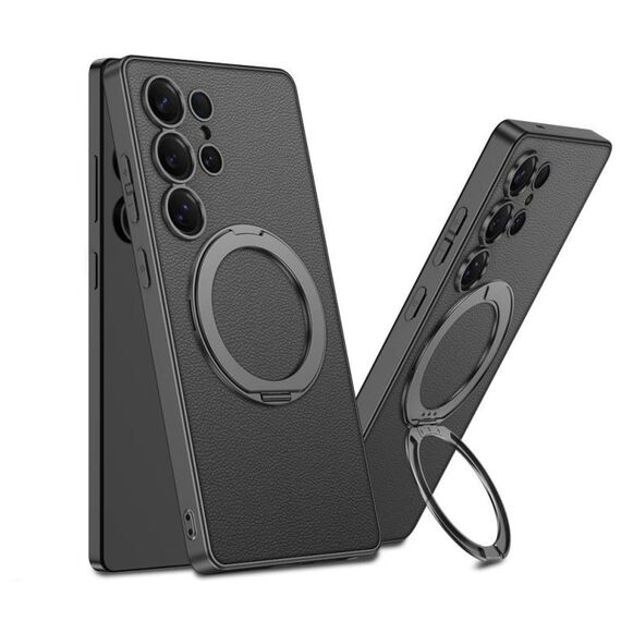 Per Samsung Galaxy S25 Ultra 5G GKK Metal Paint Skin Feel Custodia per telefono con supporto MagSafe in pelle (fibra di carbonio nera)
