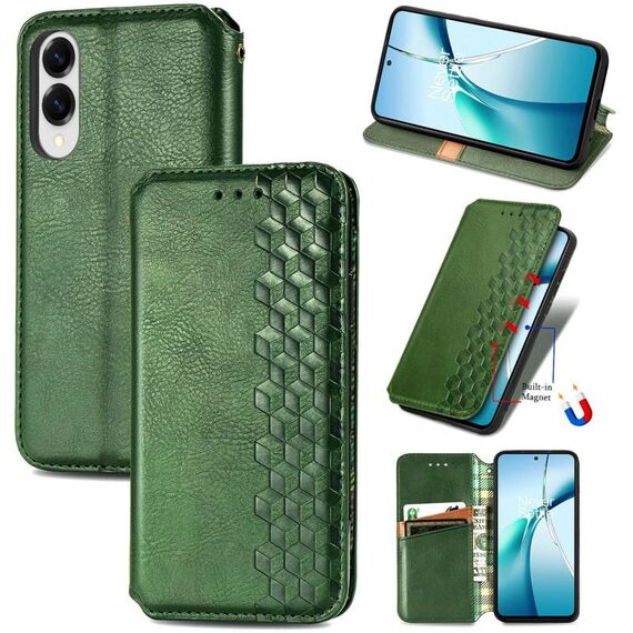 Per Samsung Galaxy S25 Edge 5G Custodia per telefono in pelle magnetica pressata a griglia cubica (verde)