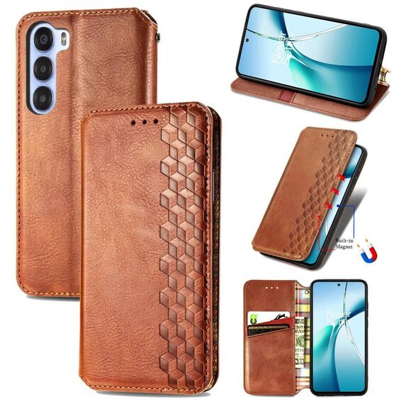 Per ZTE Nubia S 5G Custodia per telefono in pelle magnetica pressata a griglia cubica (marrone)